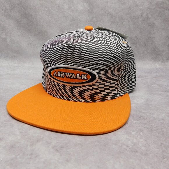 Airwalk Forever 21 Checkered Hat Adjustable Black White Flat Orange Brimmed Cap - Picture 1 of 8